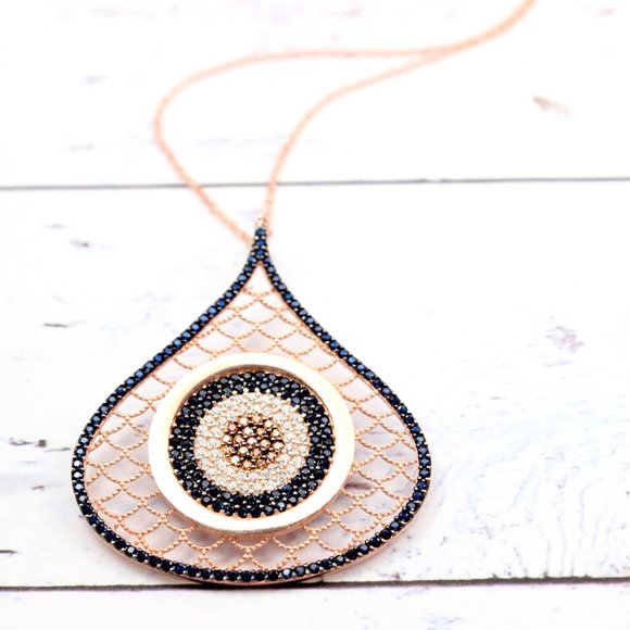 WATER DROP FILIGREE DESIGN 925 SILVER NECKLACE - Picture 1 of 3